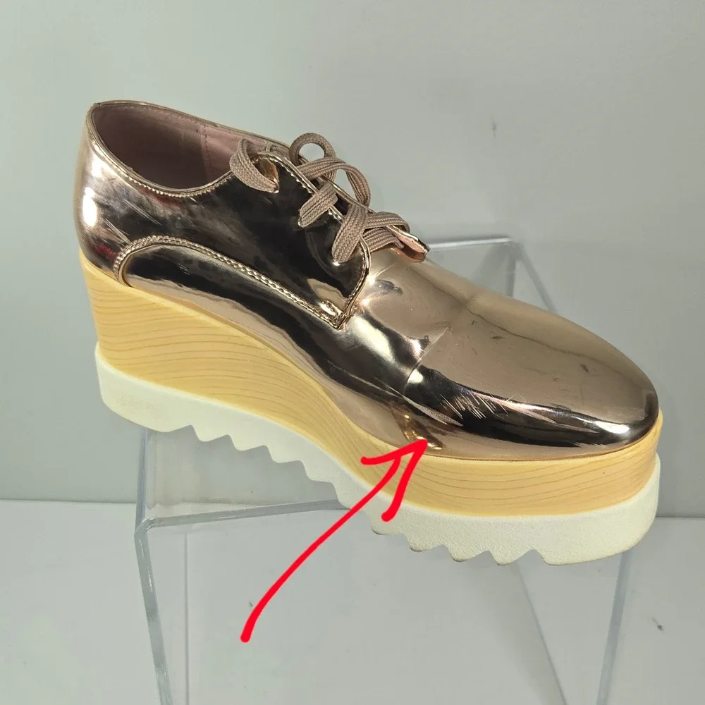 Via Pinky Rose Gold Metallic Platform Wedge Oxfords Size 37 Shark Tooth Sole